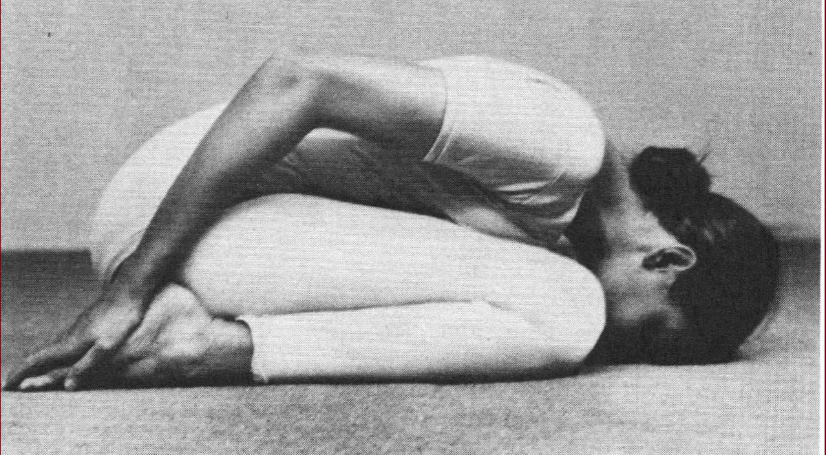 Geeta Iyengar as a young woman in adho mukha  virasana