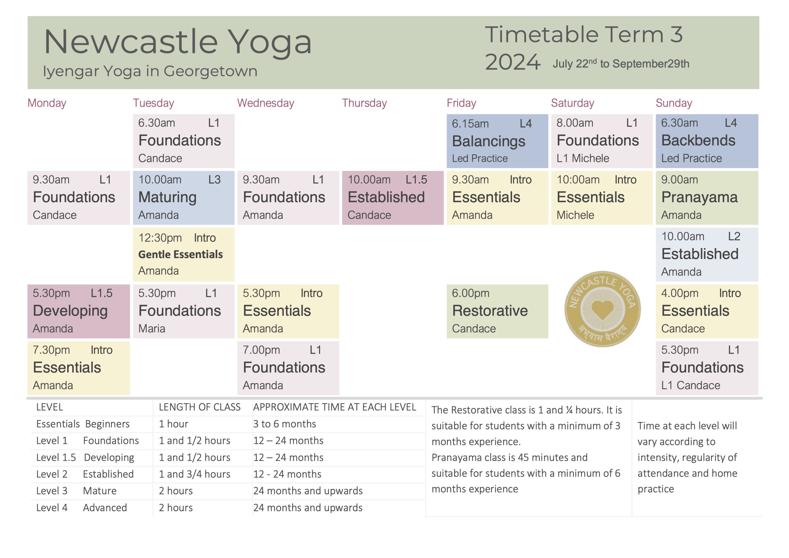 Newcastle Yoga Timetable T2-23